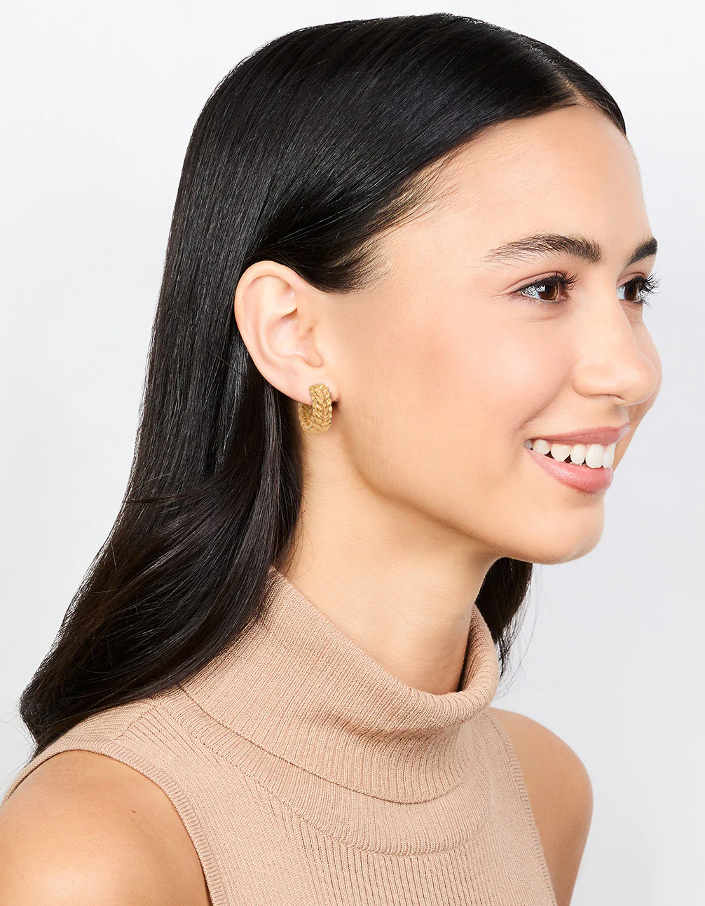 Waterproof Gold Plated Stainless Steel Medium Braided Hoop Earrings - Image 3