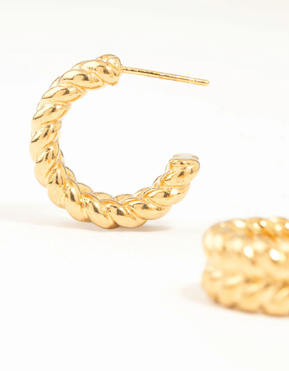 Waterproof Gold Plated Stainless Steel Medium Braided Hoop Earrings - Image 4