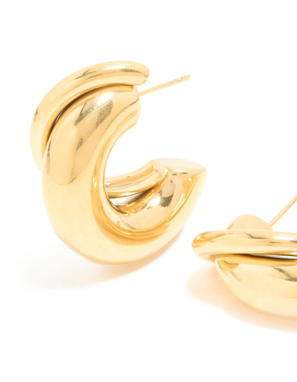 Waterproof Gold Plated Stainless Steel Medium Illusion Hoop Earrings - Image 4