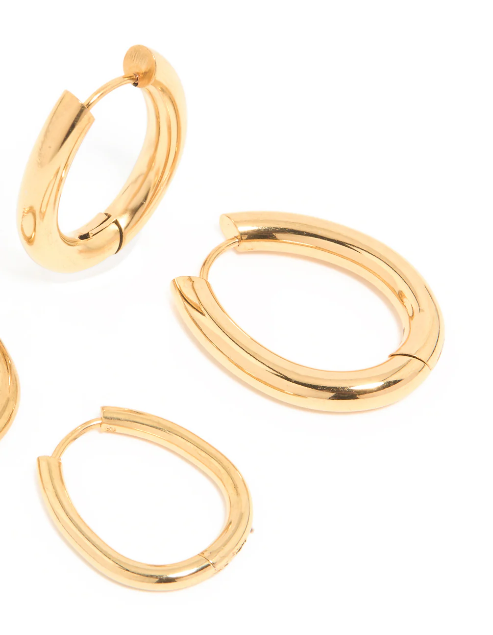 Waterproof Gold Plated Stainless Steel Oval Tube Hoop Earrings 2-Pack - Image 3