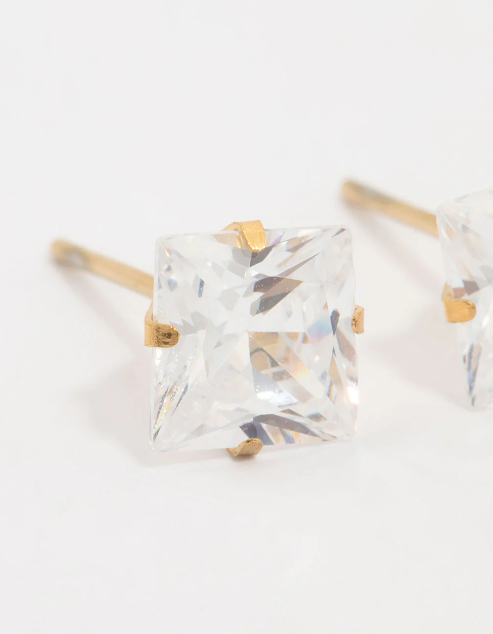 Waterproof Gold Plated Stainless Steel Princess Cut Cubic Zirconia Stud Earrings - Image 2