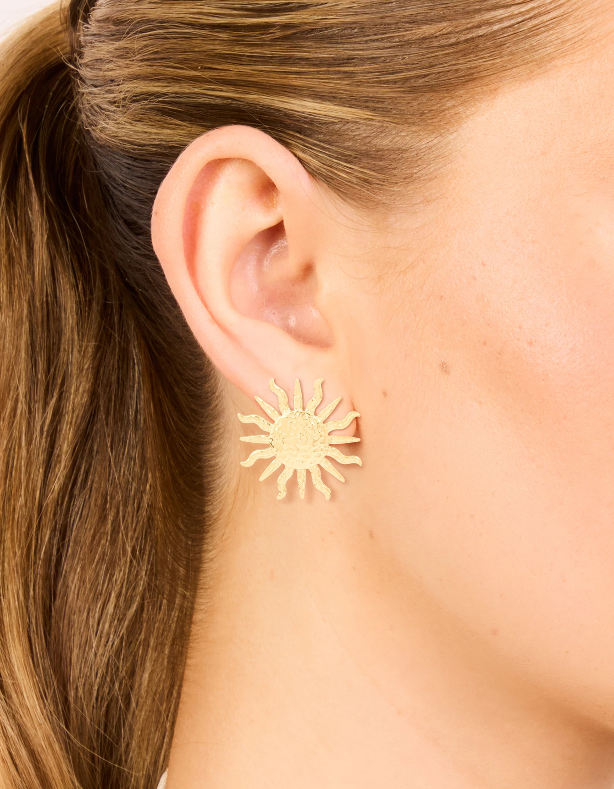 Waterproof Gold Plated Stainless Steel Sun Statement Stud Earrings - Image 2