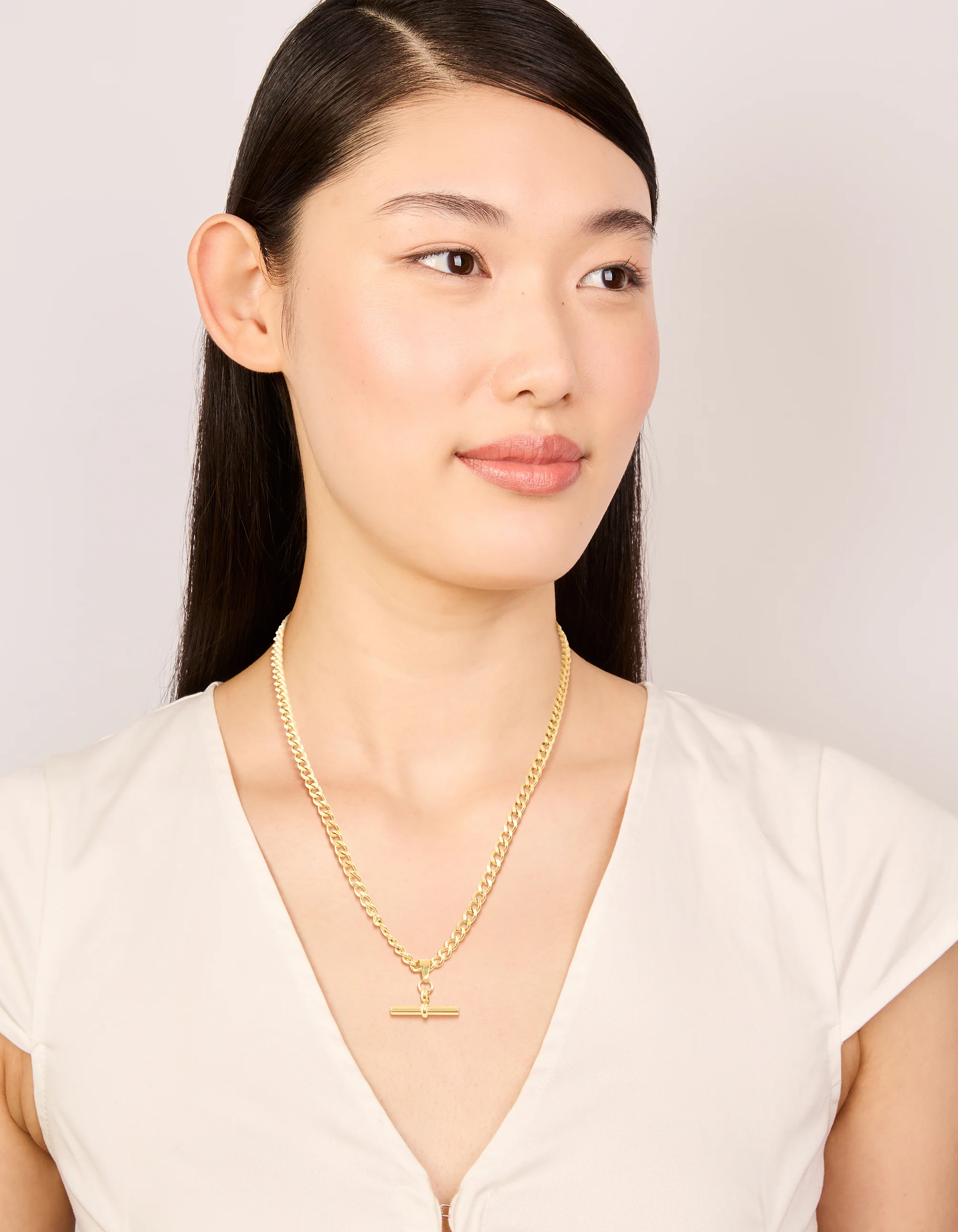 Waterproof Gold Plated Stainless Steel T Bar Short Necklace - Image 3