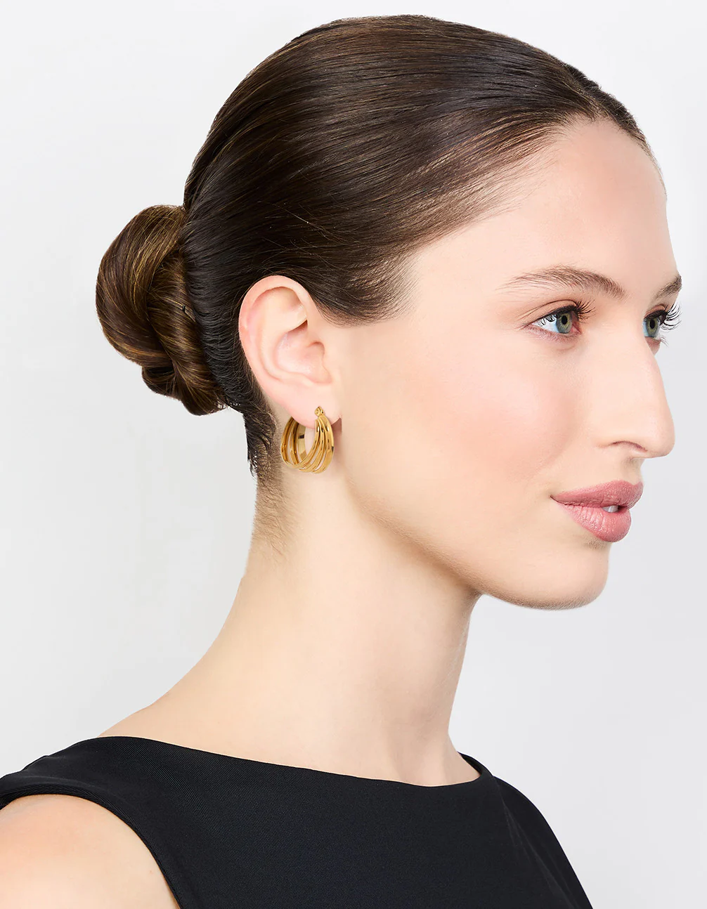 Waterproof Gold Plated Stainless Steel Triple Imitation Hoop Earrings - Image 3
