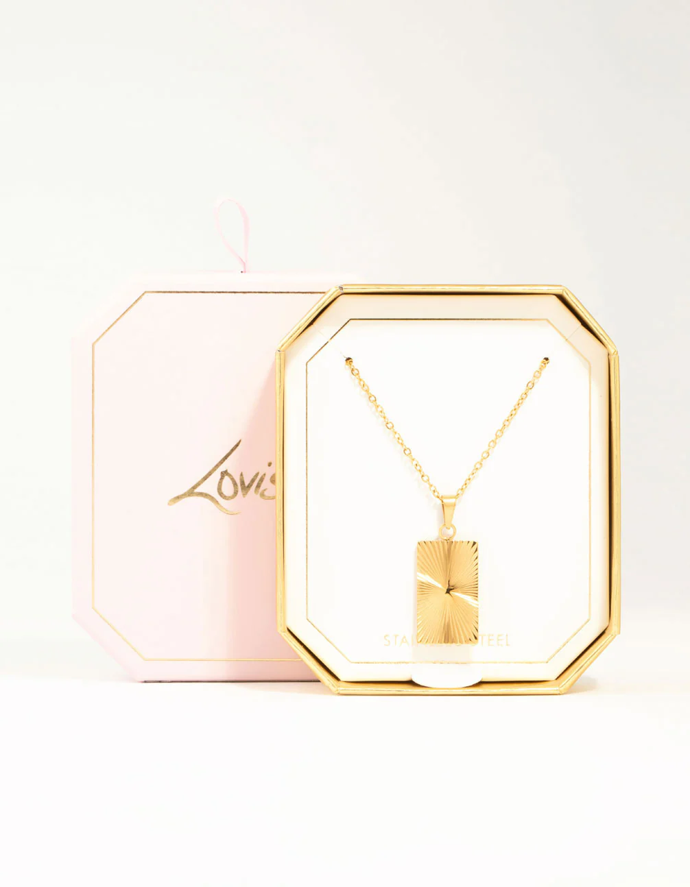 Waterproof Gold Plated Stainless Style Rectangular Ray Pendant Necklace - Image 5