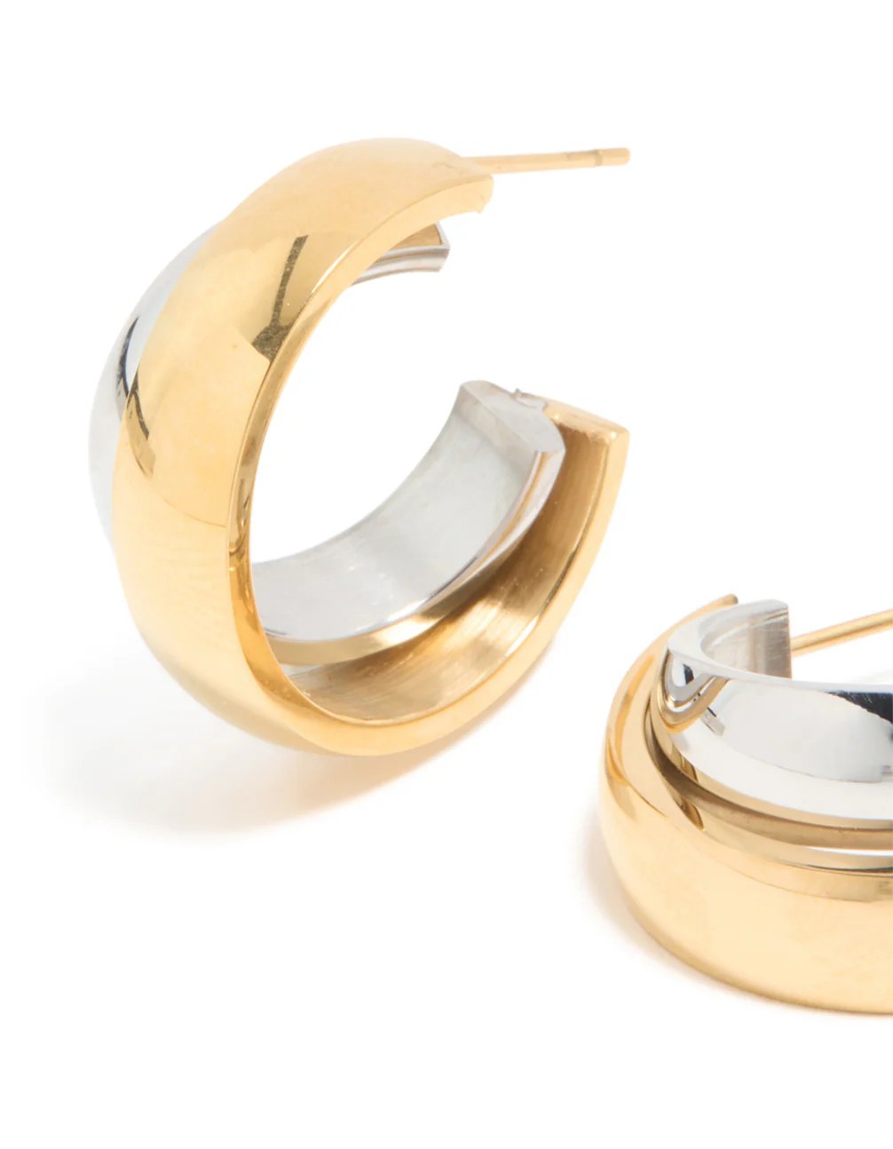 Waterproof Mixed Metals Plated Stainless Steel Small Illusion Hoop Earrings - Image 4