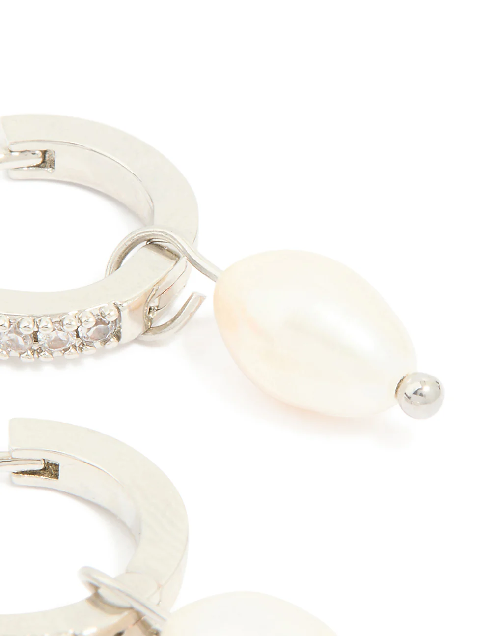 Waterproof Stainless Steel Diamante Freshwater Pearl Drop Huggie Earrings - Image 5
