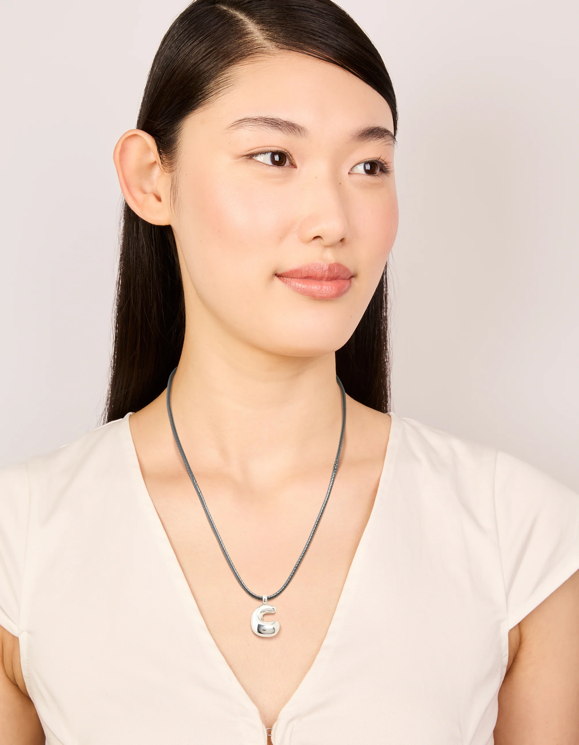 Waterproof Stainless Steel Large Bubble Letter C Cord Necklace - Image 3
