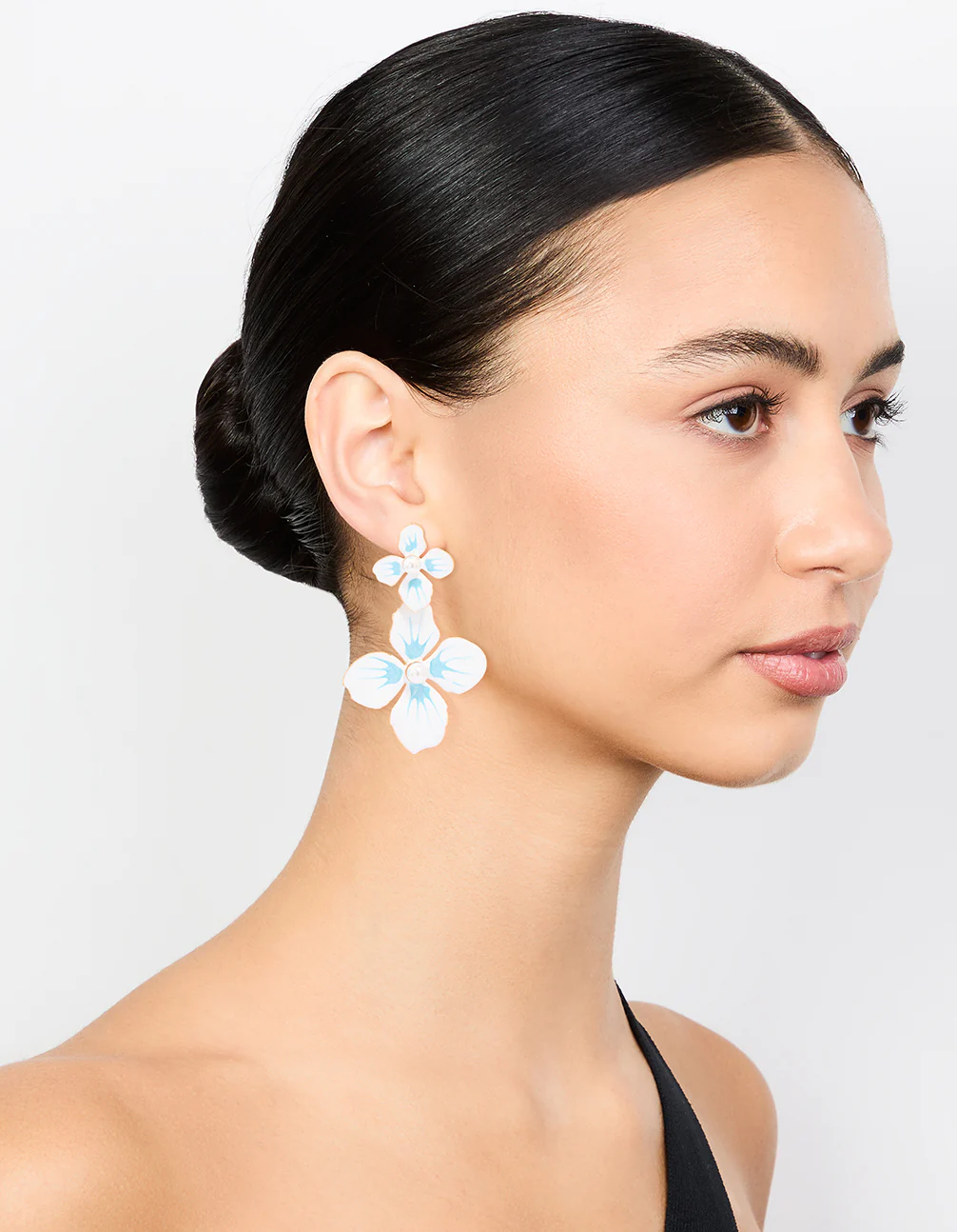 White & Blue Coated Metal Flower Drop Earrings - Image 3