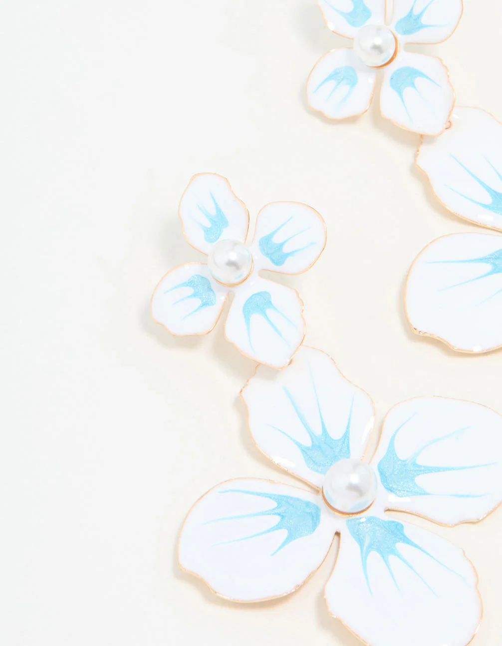 White & Blue Coated Metal Flower Drop Earrings - Image 4