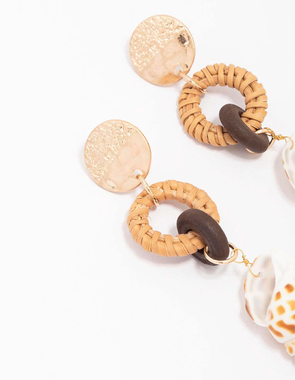Worn Gold Genuine Shell Raffia Drop Earrings - Image 2