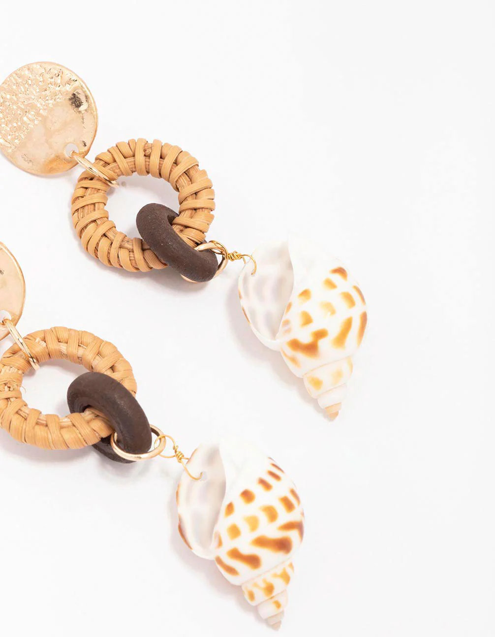 Worn Gold Genuine Shell Raffia Drop Earrings - Image 3