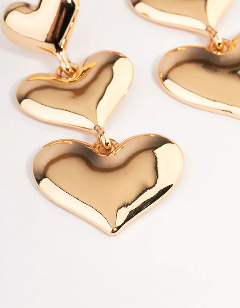 Gold Graduated Heart Drop Earrings - Image 2