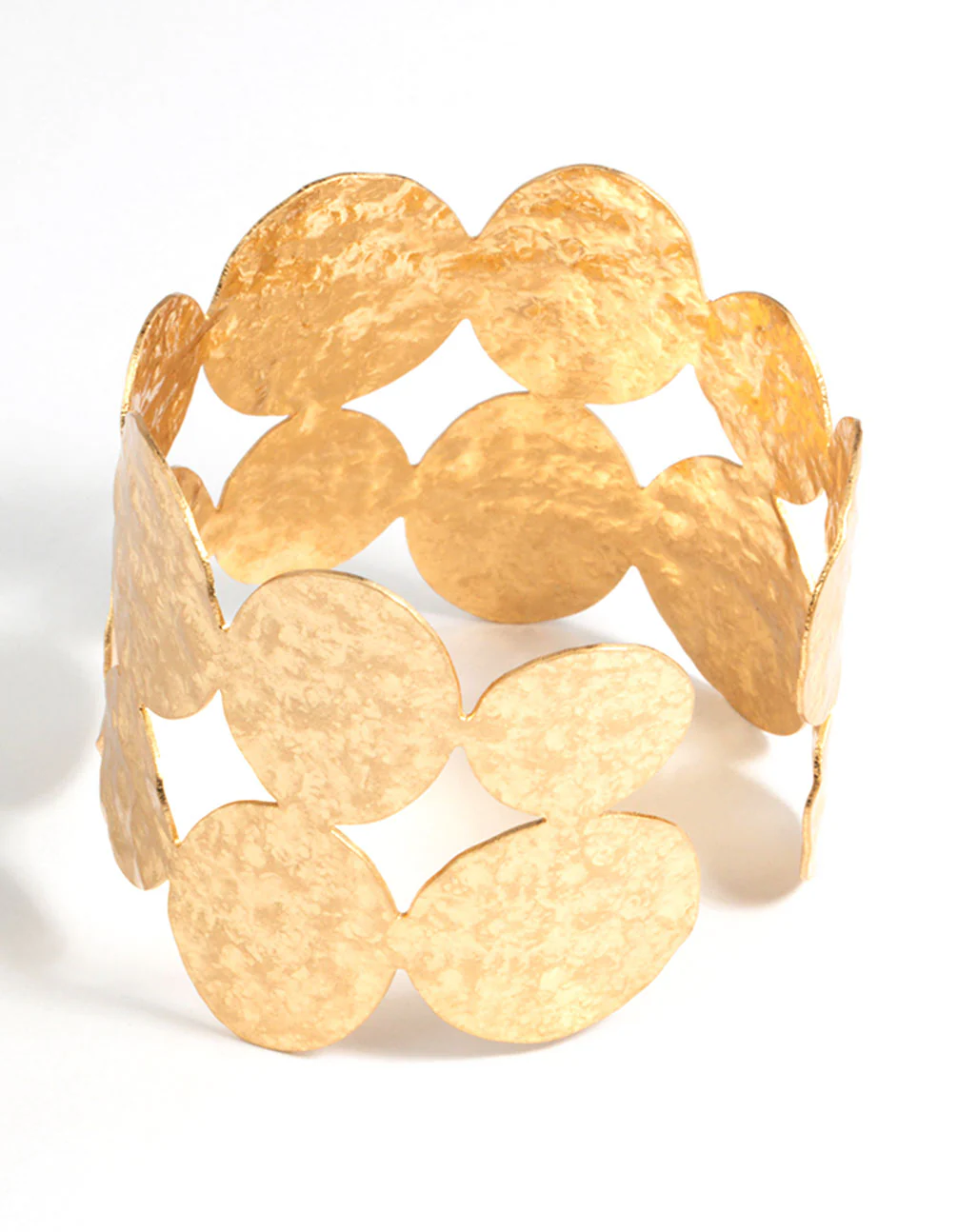 Gold Textured Disc Cuff Bracelet - Image 3