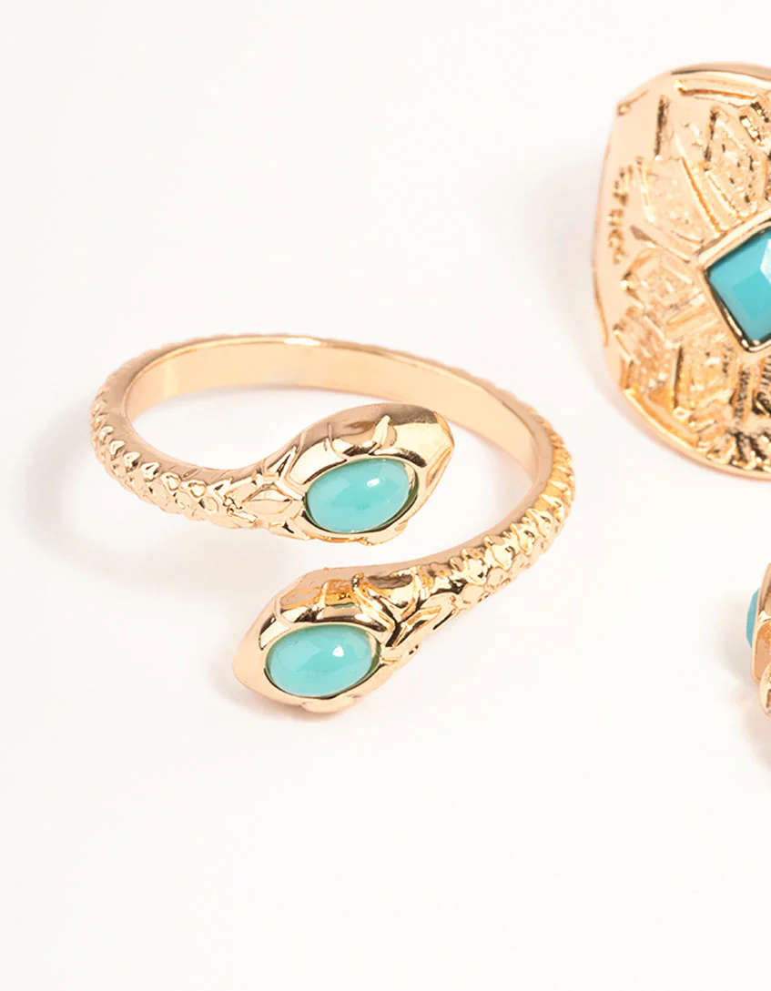 Gold Turquoise Snake Ring Set - Image 2