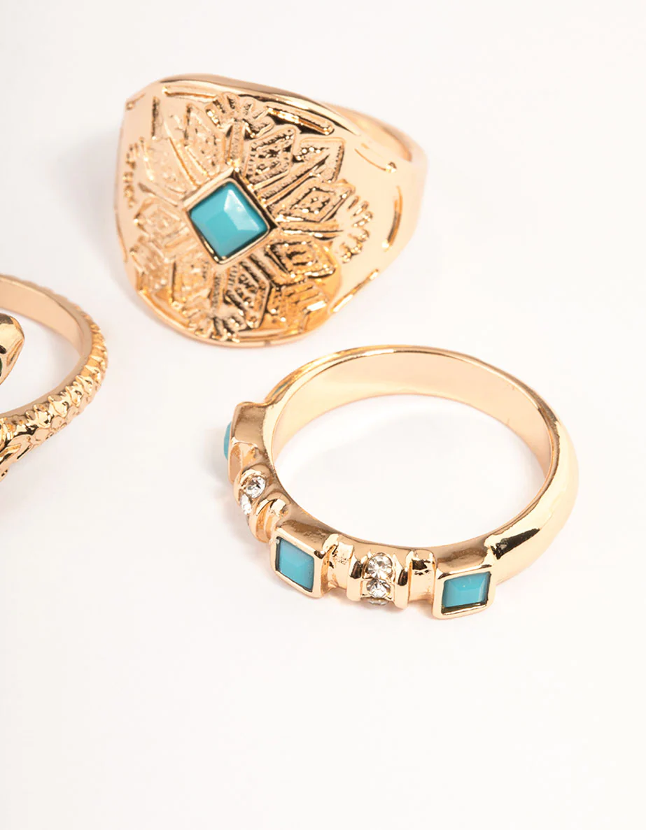 Gold Turquoise Snake Ring Set - Image 3