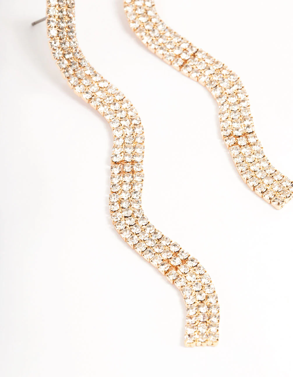Gold Wavy Bling Drop Earrings - Image 4