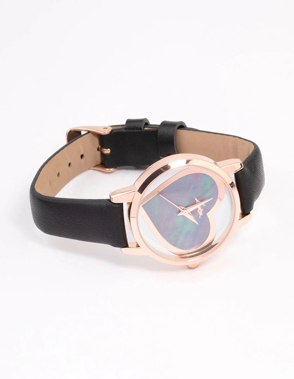 Black Faux Leather Large Heart Face Watch - Image 3