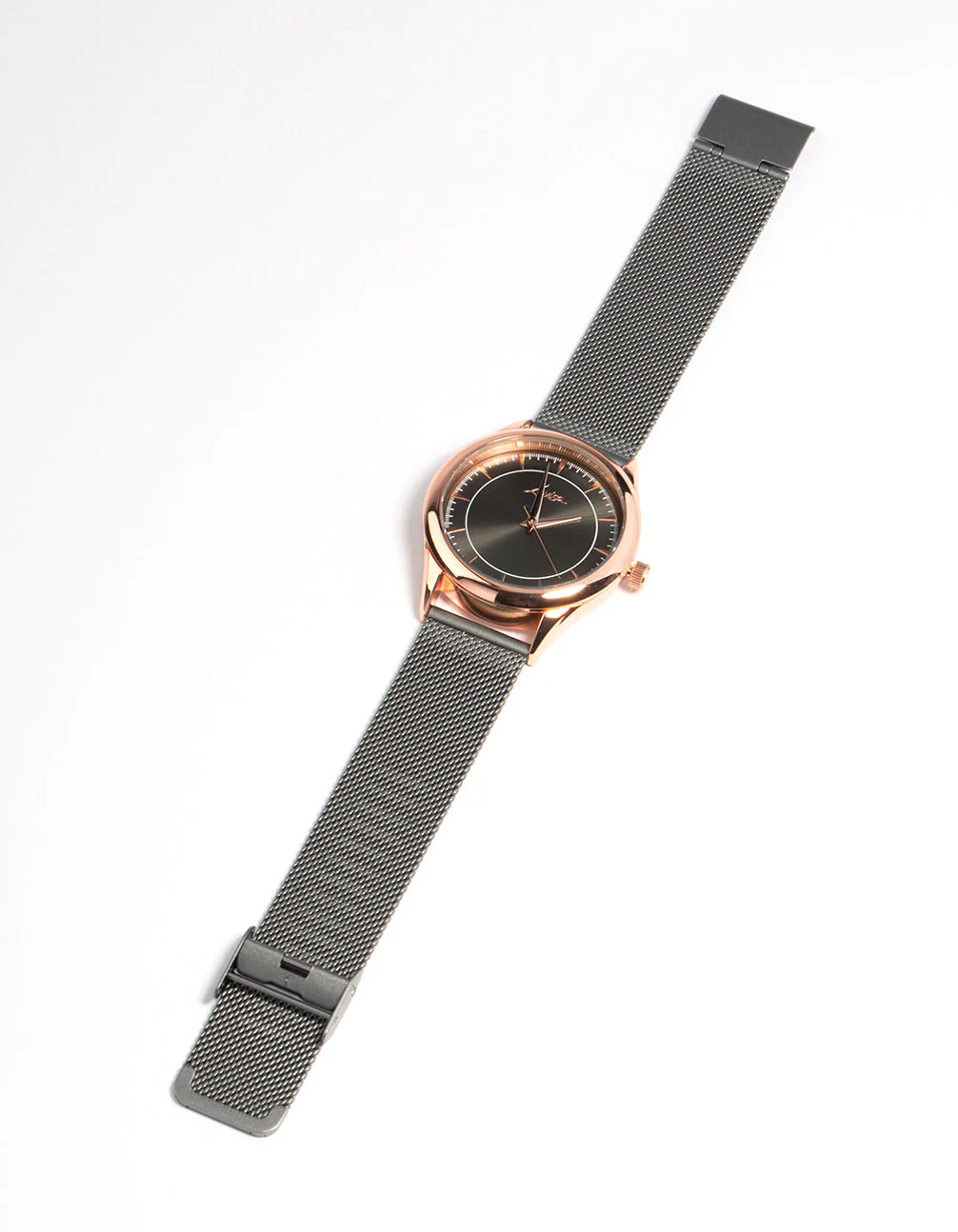 Rose Gold Grey Coated Mesh Strap Watch - Image 2