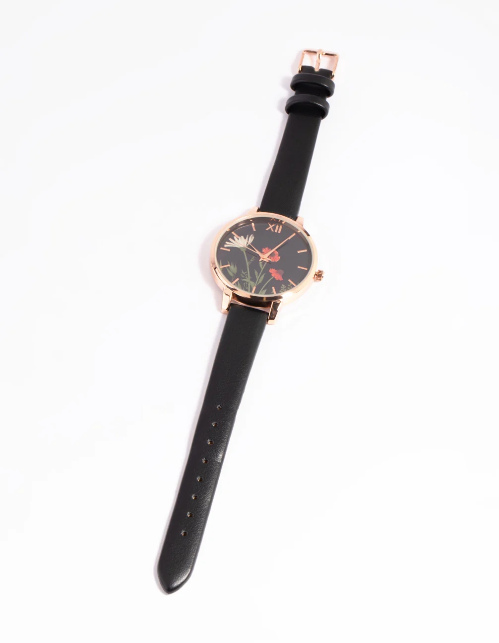 Black Floral PU-Strap Watch - Image 2