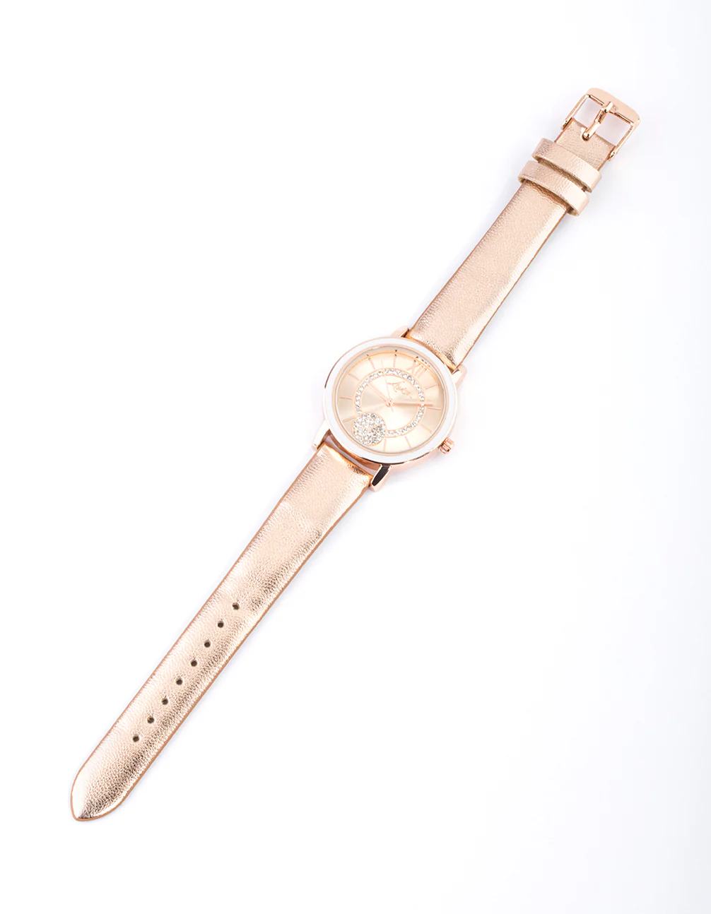 Rose Gold Faux Leather Glitter Face Watch - Image 2
