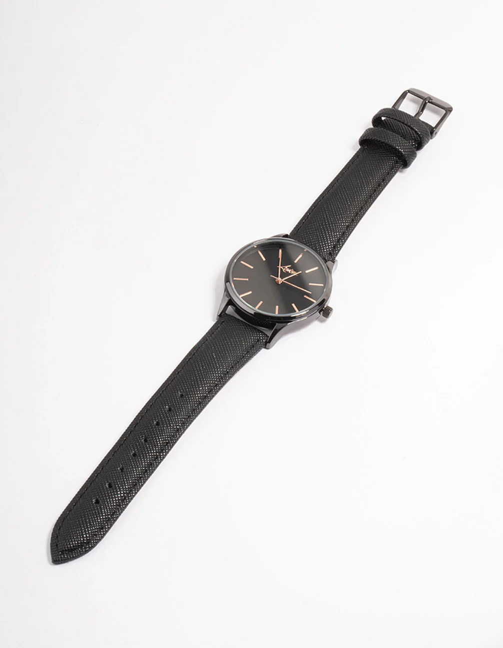 Rose Gold Texture Black Leather Basic Watch - Image 2