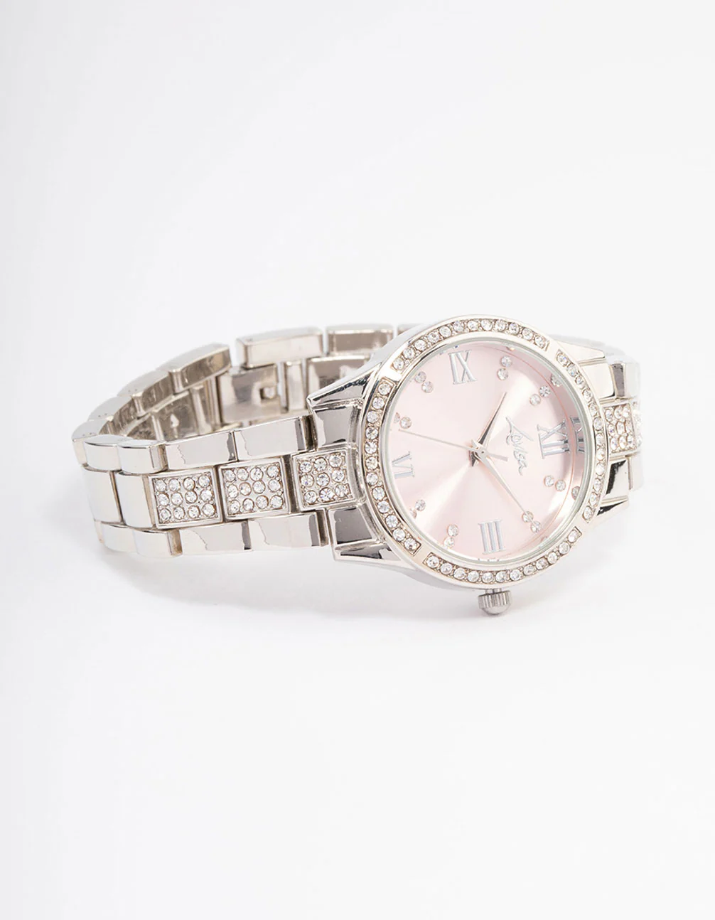 Silver Diamante Bezel & Roman Numeral Watch - Image 3