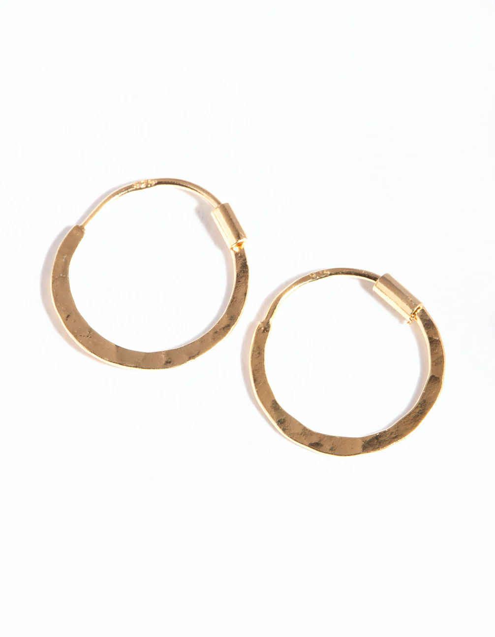 Gold Plated Sterling Silver Hammered Hoop Earrings - Image 3