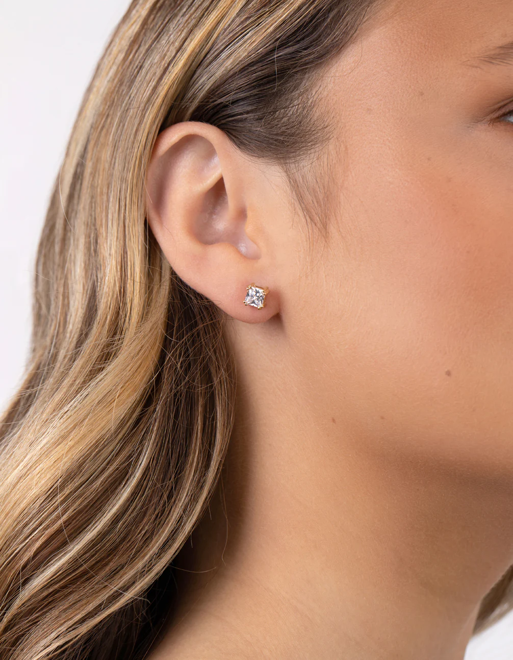 Gold Plated Sterling Silver 1 Carat Princess Stud Earrings - Image 2