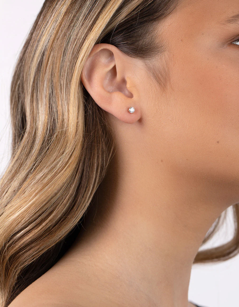 Gold Plated Sterling Silver Cubic Zirconia 1/4 Carat Stud Earrings - Image 2