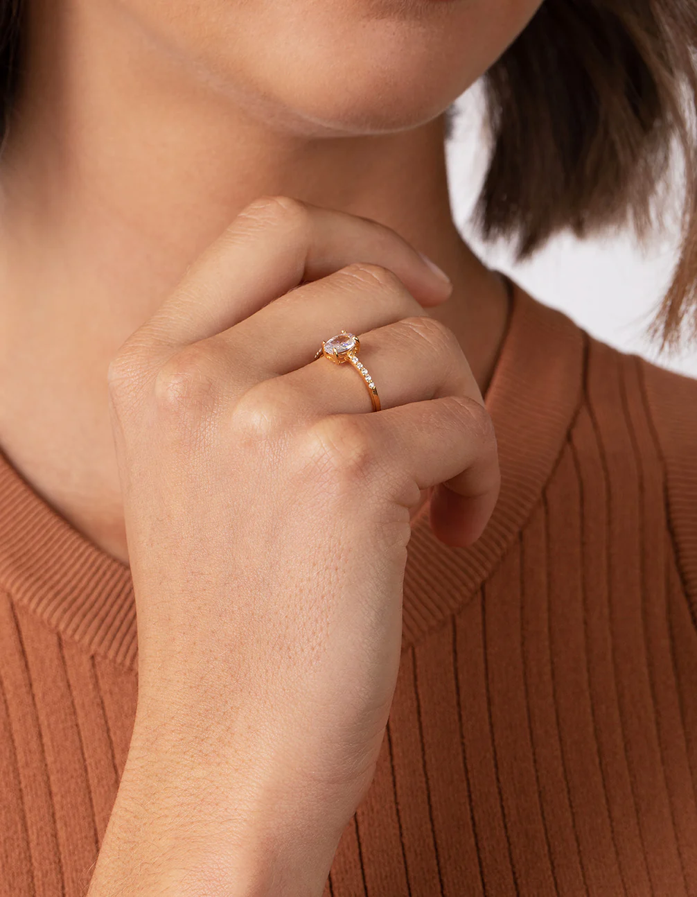 Gold Plated Sterling Silver Cubic Zirconia Oval Ring - Image 2