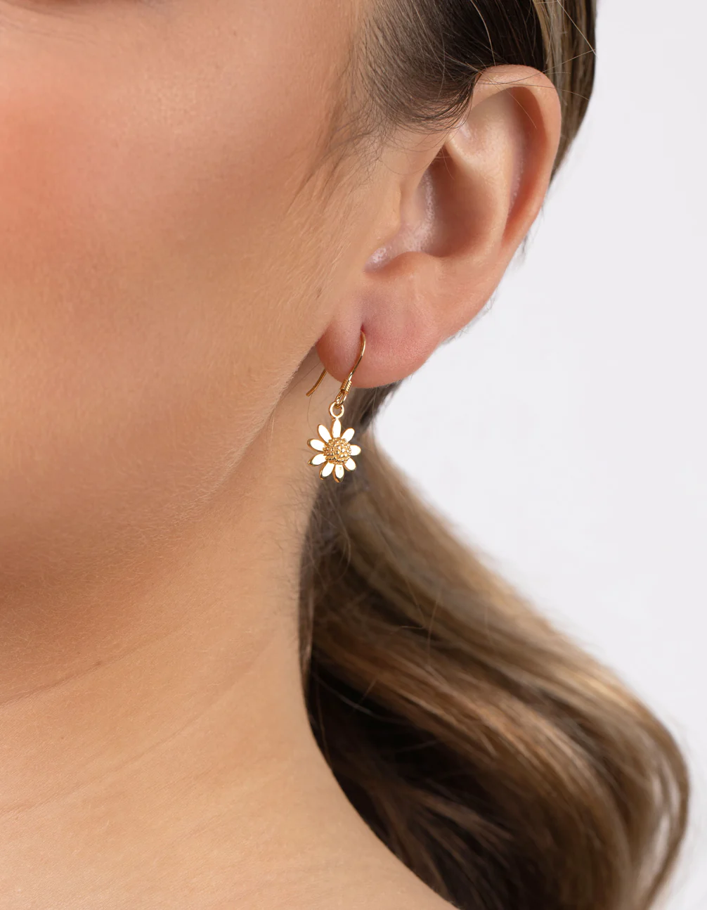 Gold Plated Sterling Silver Daisy Drop Earrings - Image 4