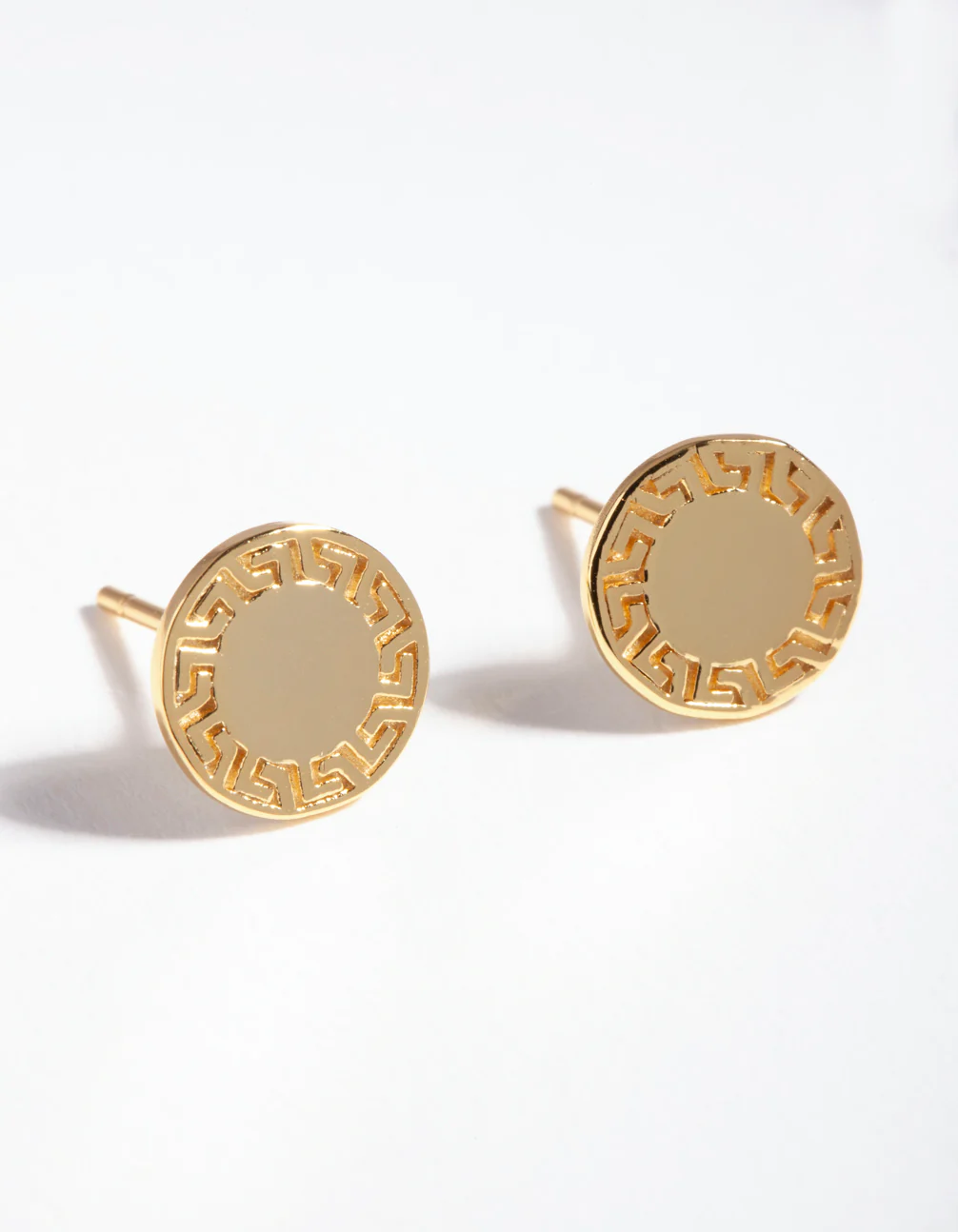 Gold Plated Sterling Silver Greek Key Stud Earrings - Image 3