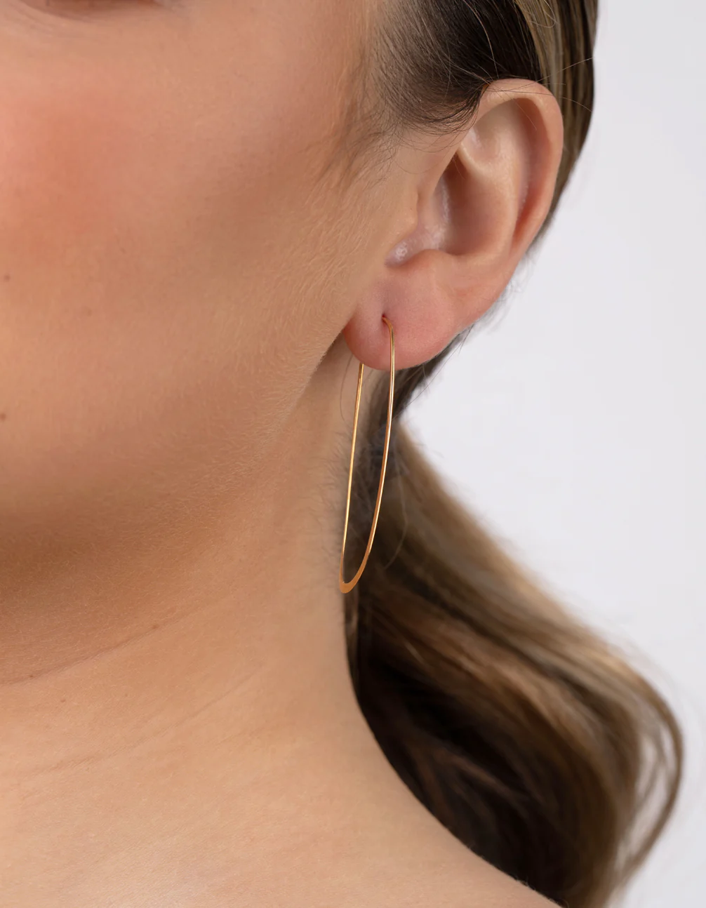 Gold Plated Sterling Silver Long Oval Drop Earrings - Image 2