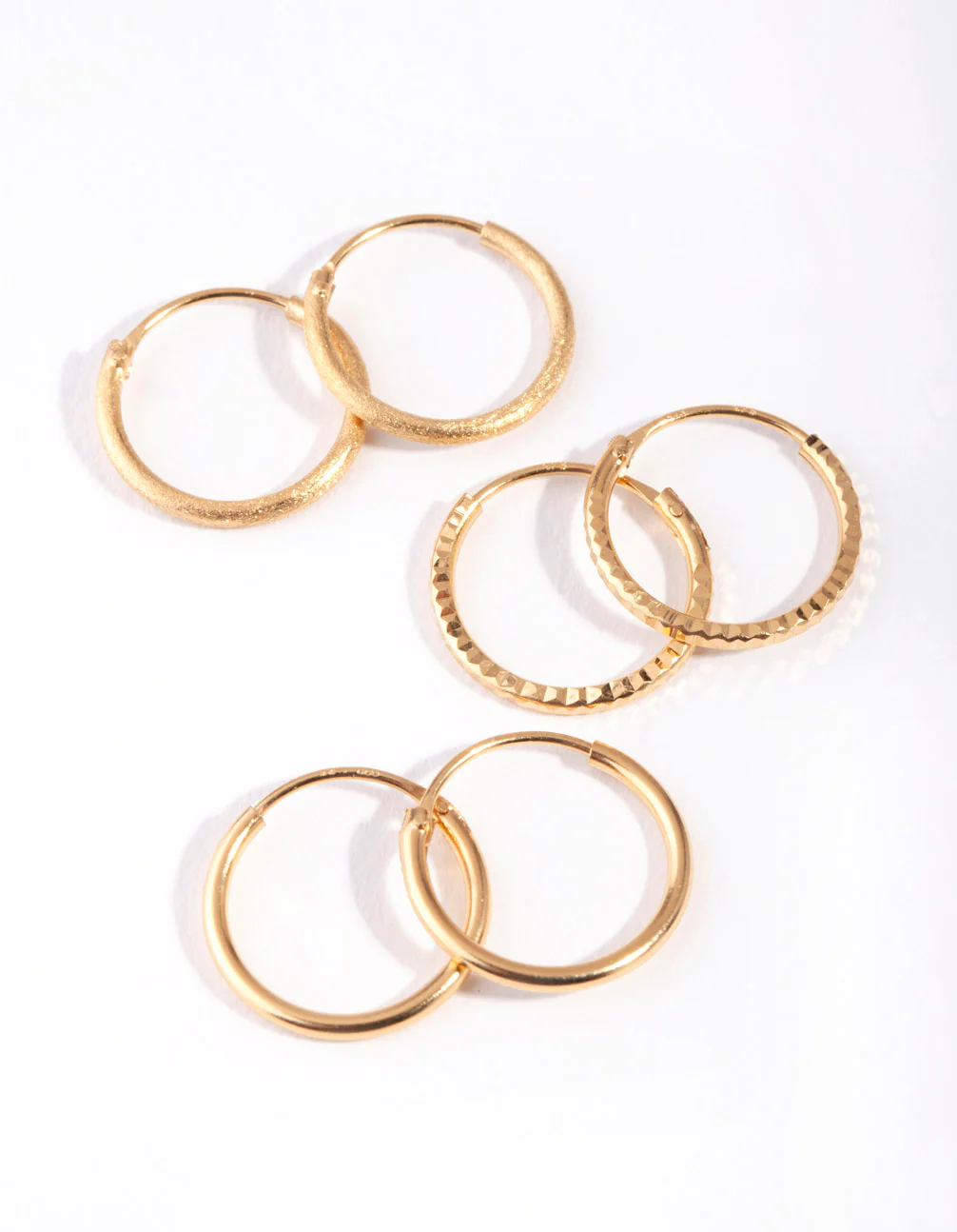 Gold Plated Sterling Silver Medium Textured Hoop Pack Earring