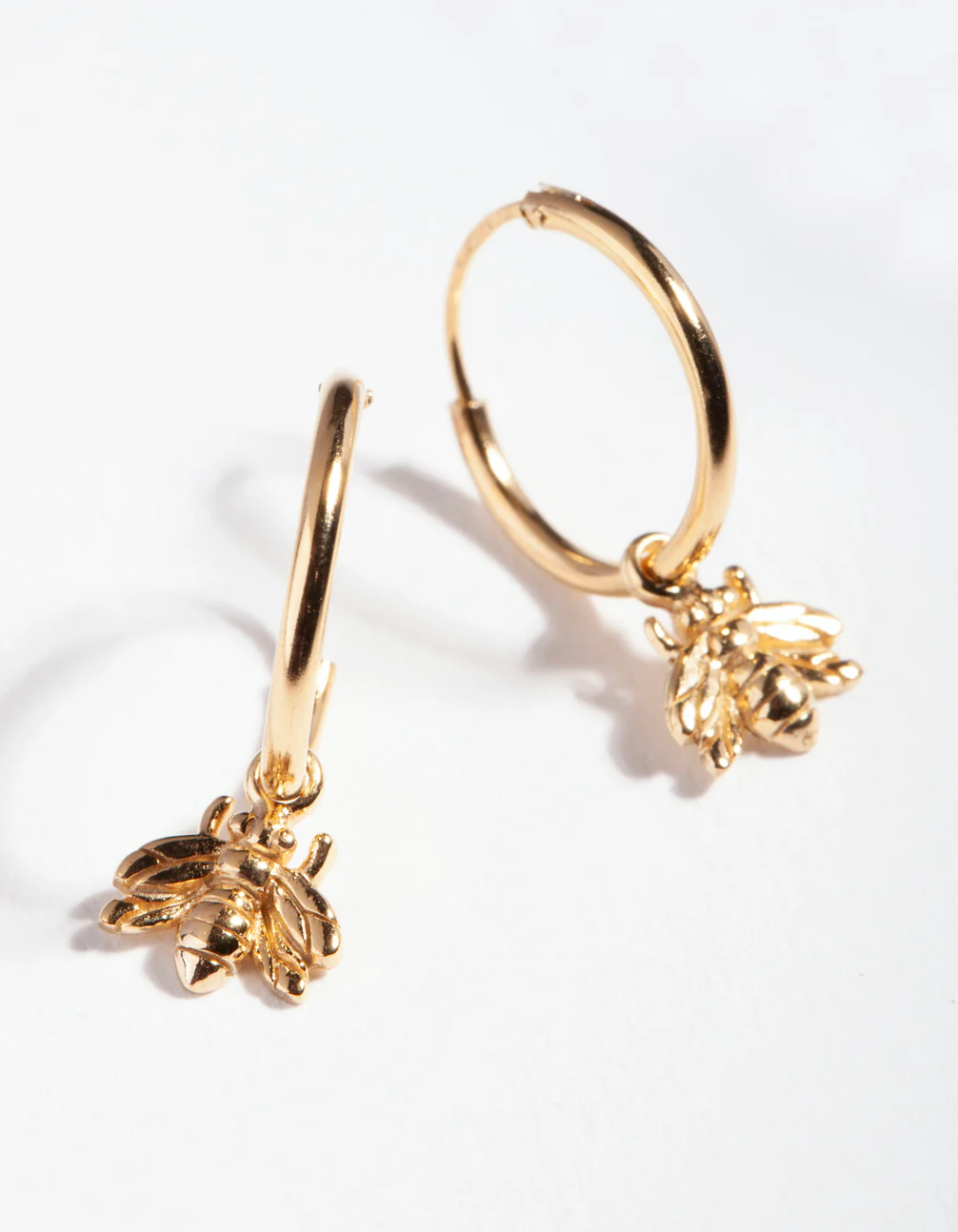 Gold Plated Sterling Silver Bee Charm Hoop Earrings - Image 3