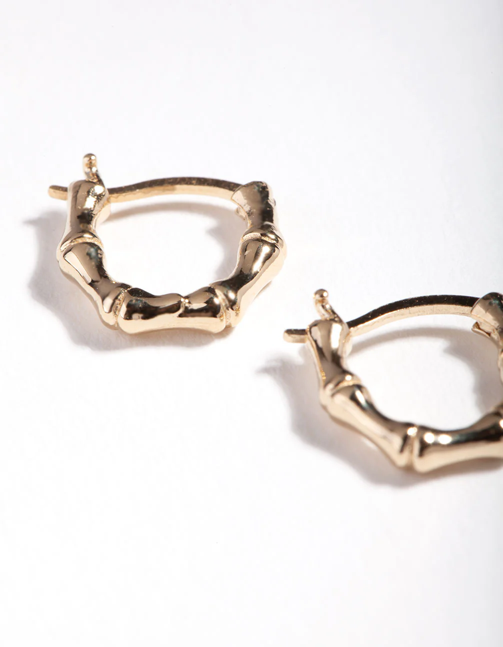 Gold Plated Sterling Silver Mini Bamboo Hoop Earrings - Image 3