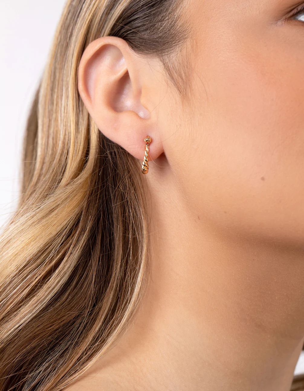 Gold Plated Sterling Silver Mini Twist Creole Hoop Earrings - Image 2