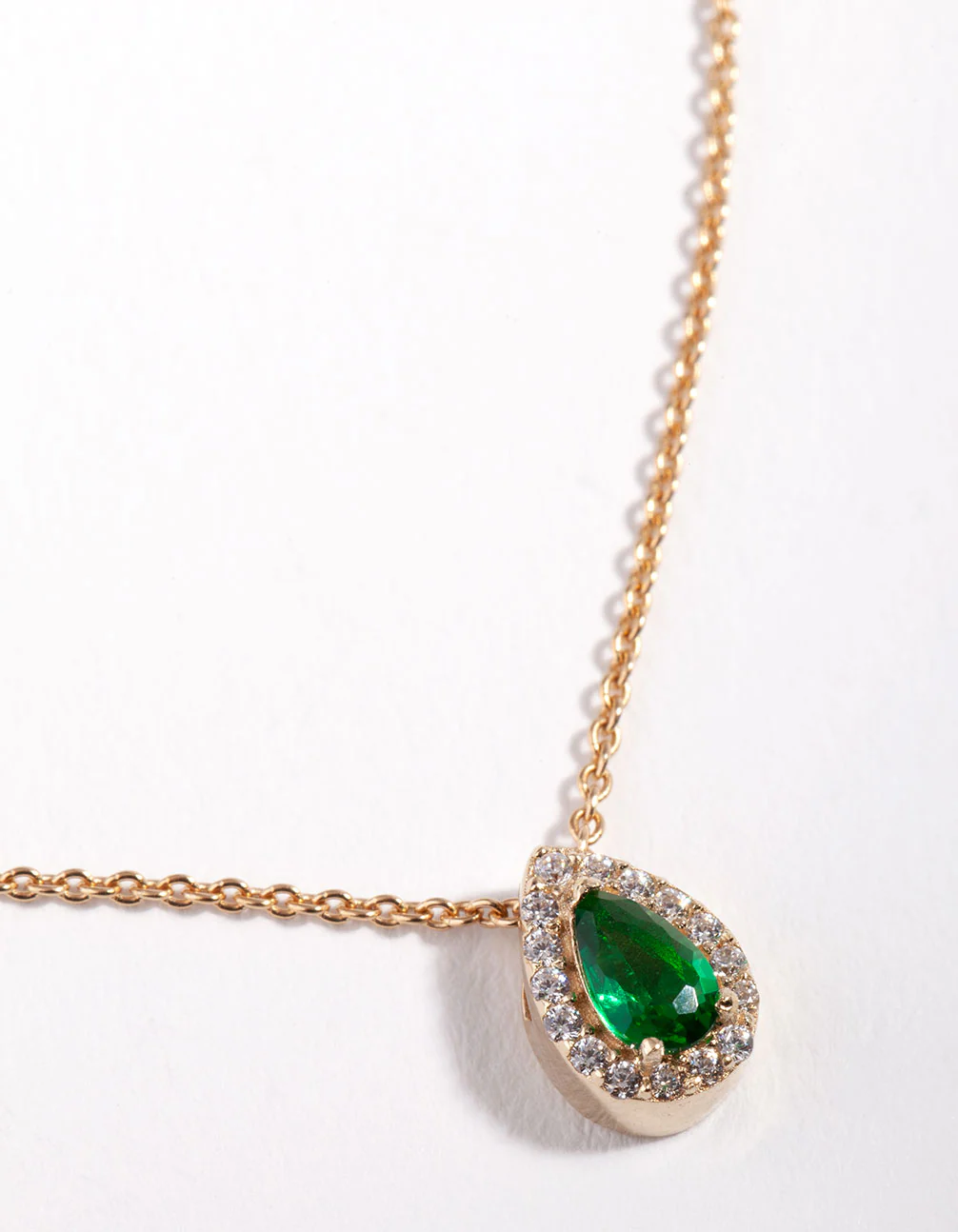 Gold Plated Sterling Silver Green Pear Halo Necklace - Image 4