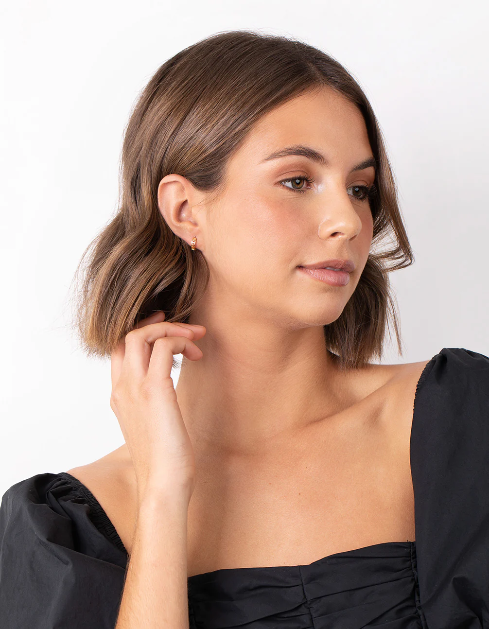 Gold Plated Sterling Silver Roman Numeral Hoop Earrings - Image 5
