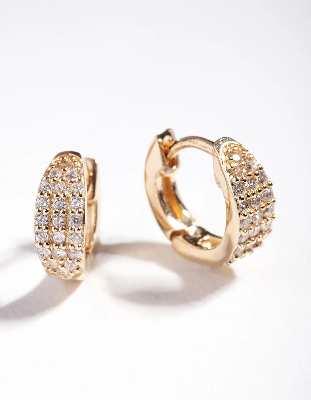 Gold Plated Sterling Silver Statement Pave Huggie Earrings - Image 4