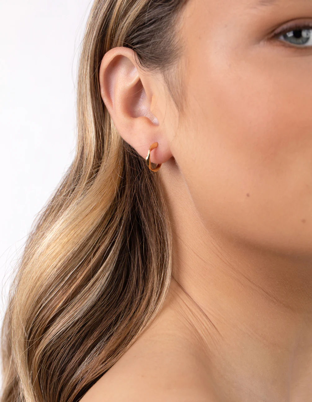 Gold Plated Sterling Silver Twist Open Hoop Earrings - Image 2