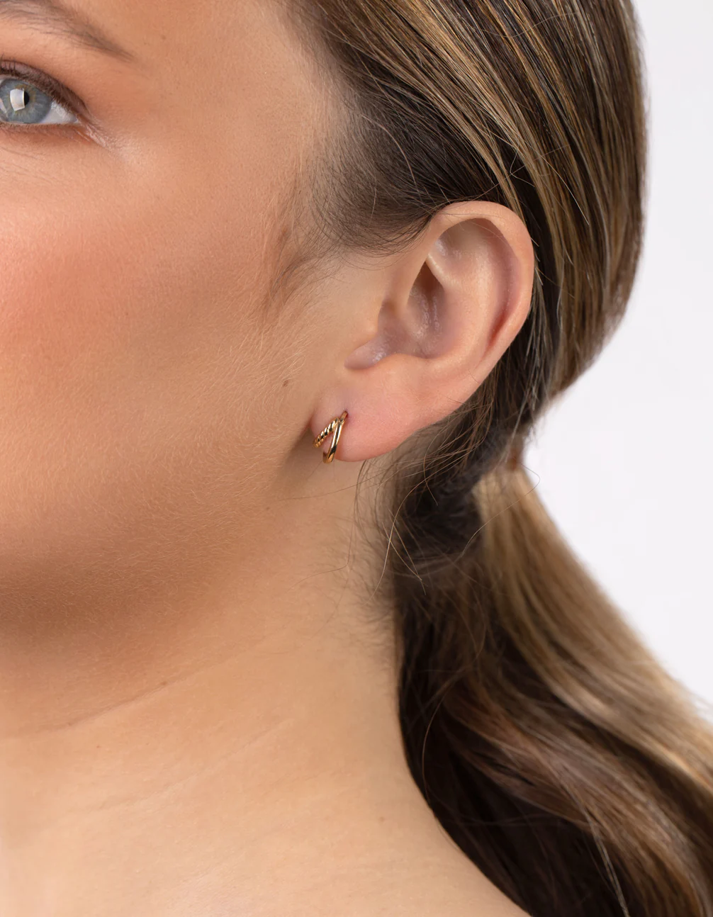 Gold Plated Sterling Silver Twisted Double Hoop Earrings - Image 2