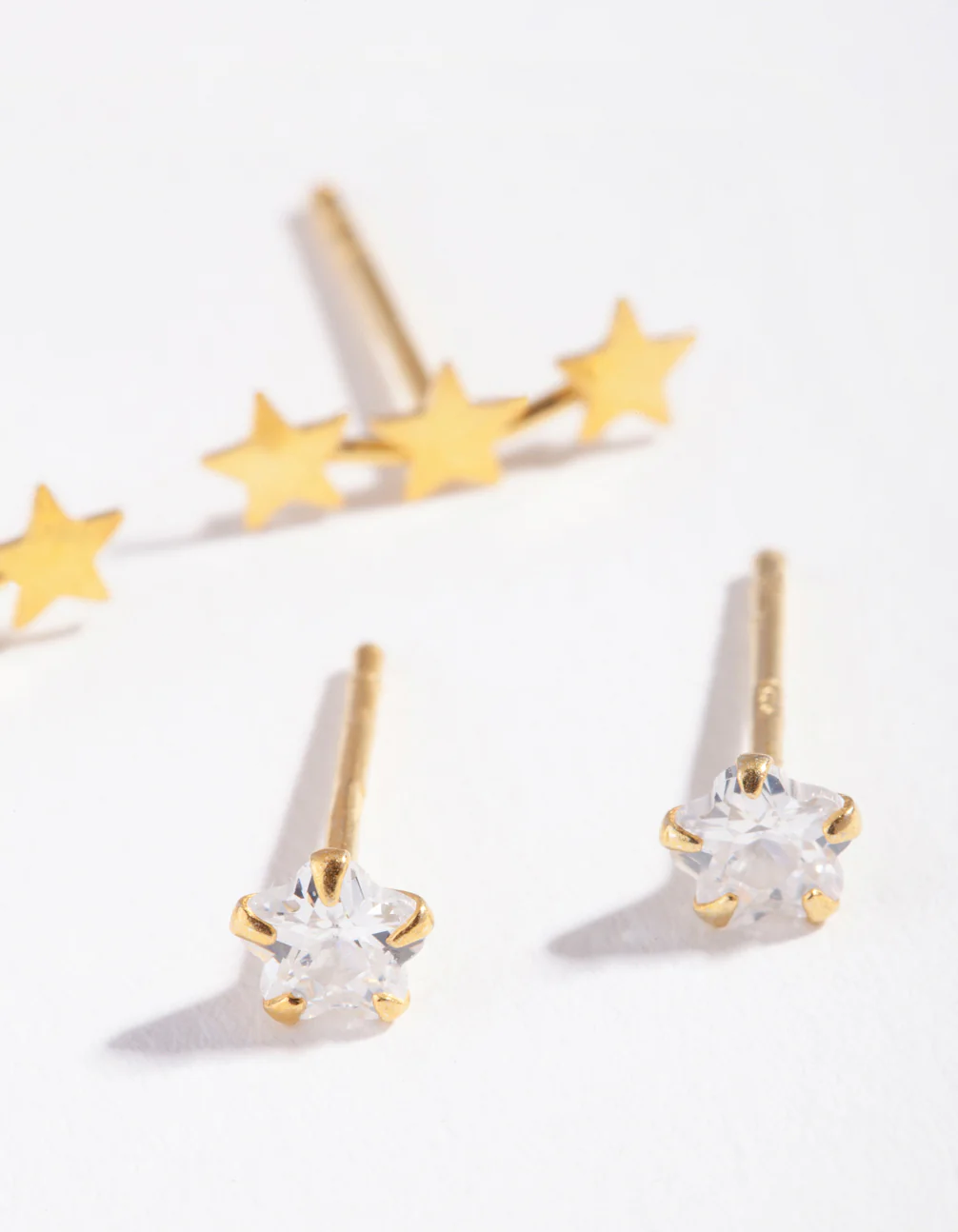 Gold Plated Sterling Silver Star Cubic Zirconia Stud Earring Pack - Image 3